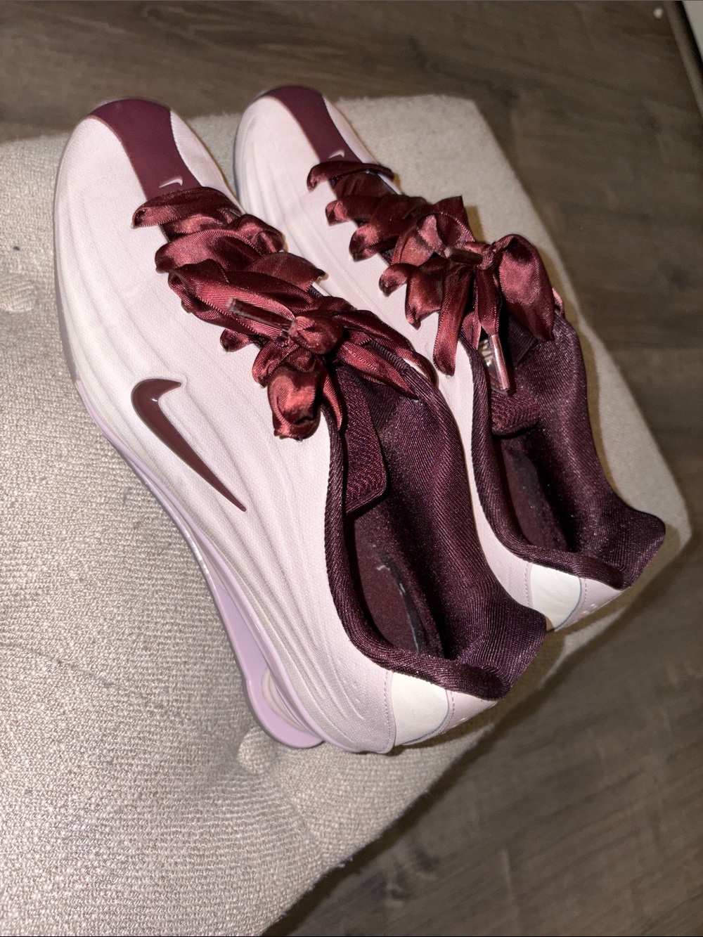 Nike Women’s Pink & Burgundy Satin-Lace Sneakers